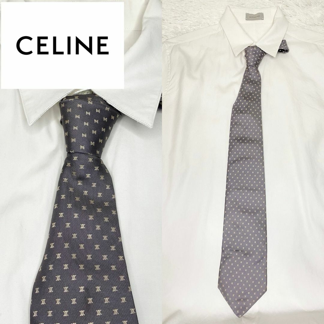 celine(セリーヌ)の【美品】 CELINE ネクタイ マカダム柄 グレー メンズのファッション小物(ネクタイ)の商品写真