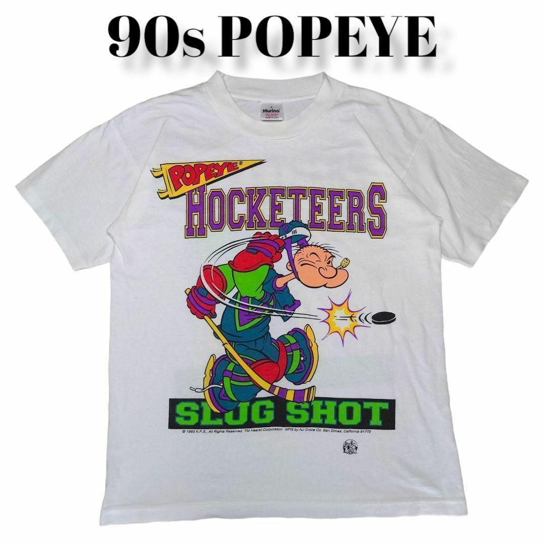 USA90s POPEYE 両面ビッグプリント Tシャツ ポパイ 古着 ホッケー メンズのトップス(Tシャツ/カットソー(半袖/袖なし))の商品写真