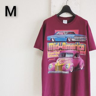 ギルタン(GILDAN)の古着　GILDAN　Tシャツ　ワインレッド　ホットロッド　オールドカー　M(Tシャツ/カットソー(半袖/袖なし))