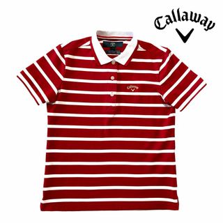 キャロウェイ(Callaway)の美品 Callaway ボーダーポロシャツ 赤/白 M キャロウェイゴルフ(ポロシャツ)