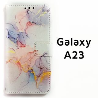 Galaxy A23 5G 白 紫 マーブル 手帳 (Androidケース)