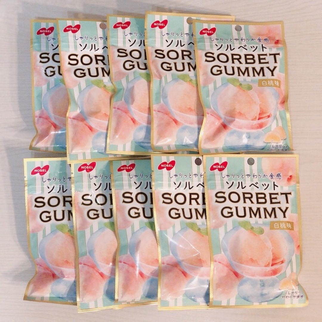 NOBEL SORBET GUMMY ノーベル ソルベットグミ 白桃味 10袋 食品/飲料/酒の食品(菓子/デザート)の商品写真