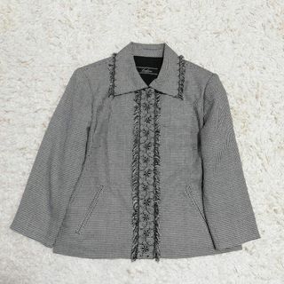 レリアン(leilian)のLEILIAN　レリアン　ジャケット　シルク混　千鳥格子　フリンジ　花柄　刺繍(その他)