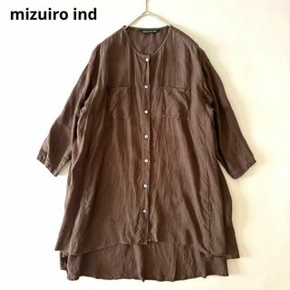 mizuiro ind - ミズイロインド リネン100% ノーカラーチュニック ブラウス ブラウン 麻