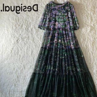 DESIGUAL - 極美品 デシグアル フリル アーティプリント Aライン ロングワンピース M