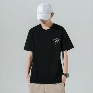 Tシャツ ロゴ 半袖 XL トップス シンプル キレイめ メンズ 韓国 ブラック(Tシャツ/カットソー(半袖/袖なし))