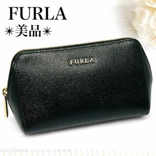 フルラ(Furla)の美品✨FURLA フルラ コスメケース レザー メイク 化粧ポーチ ネイビー 紺(ポーチ)