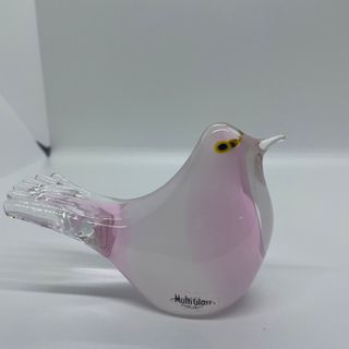 マルティガラス アンティーク ピンク 鳥 シール付 オブジェ ペーパーウェイト