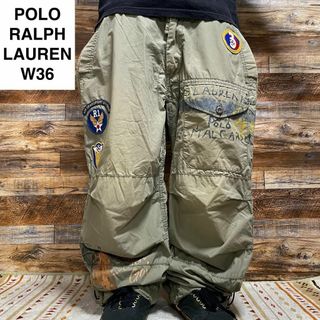 POLO RALPH LAUREN - ポロラルフローレンワークパンツカーキ古着緑グリーンオリーブw36ワッペンメンズ