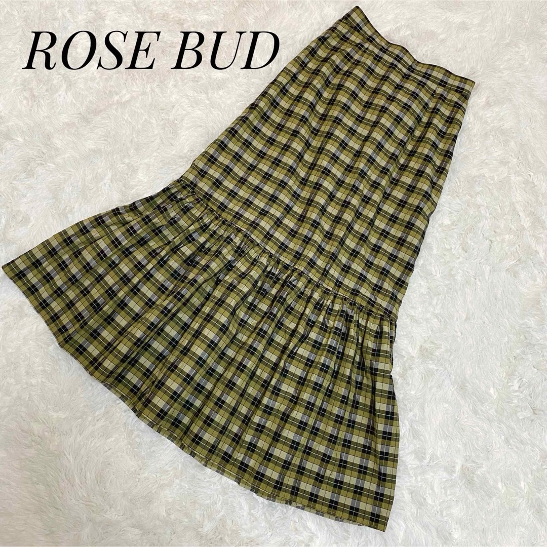 ROSE BUD(ローズバッド)の【美品】ROSE BUD ティアードスカート チェック カーキ フリー レディースのスカート(ロングスカート)の商品写真