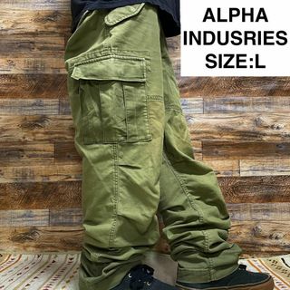 アルファインダストリーズ(ALPHA INDUSTRIES)のアルファインダストリーズミリタリーパンツカーゴパンツl緑グリーンカーキw34古着(ワークパンツ/カーゴパンツ)