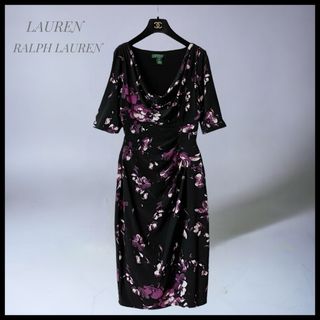 ラルフローレン(Ralph Lauren)の【RALPH LAUREN】  美品  シャーリングデザインドレス  フラワー(ひざ丈ワンピース)