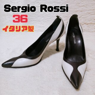 セルジオロッシ(Sergio Rossi)のセルジオロッシ イタリア製 パンプス ホワイト×ブラック 36(ハイヒール/パンプス)