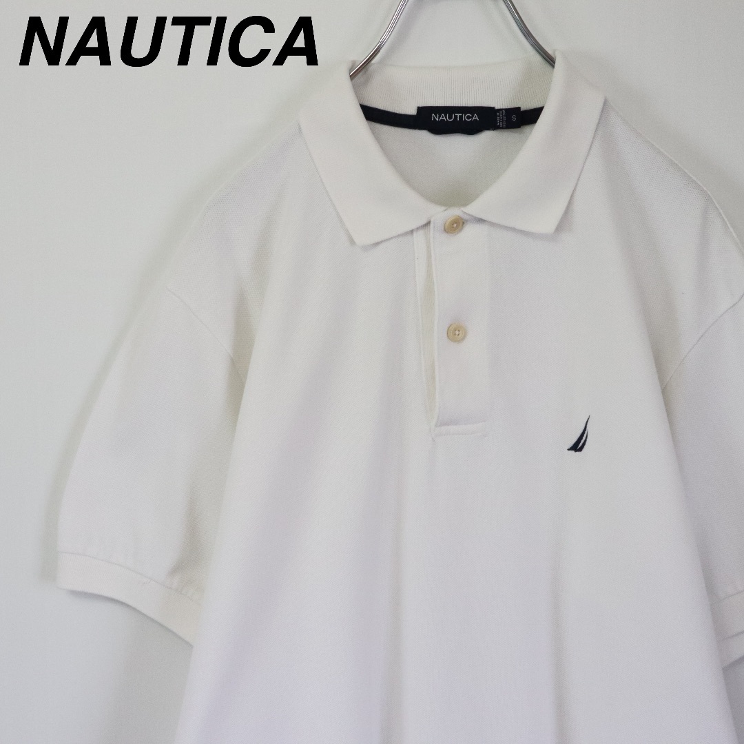 NAUTICA(ノーティカ)の【大人気】ノーティカ／ポロシャツ　刺繍ロゴ　鹿の子　Lサイズ相当　ホワイト　無地 メンズのトップス(ポロシャツ)の商品写真