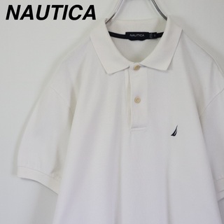 NAUTICA - 【大人気】ノーティカ／ポロシャツ　刺繍ロゴ　鹿の子　Lサイズ相当　ホワイト　無地
