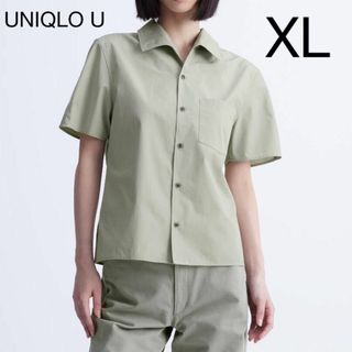 ユニクロ(UNIQLO)の【新品】UNIQLO U　ワイドカラーシャツ（グリーン）(シャツ/ブラウス(半袖/袖なし))