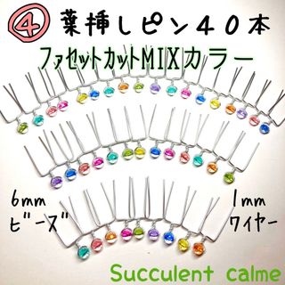 ④ファセットカットMIXカラー★シルバーワイヤー☆葉挿しピン４０本 多肉植物(その他)