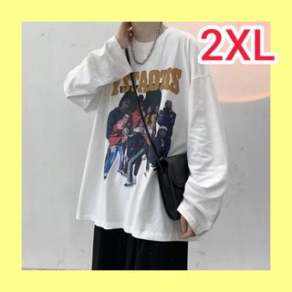 長袖 Tシャツ 2XL 白 ゆったり 欧米風 メンズ(Tシャツ/カットソー(七分/長袖))