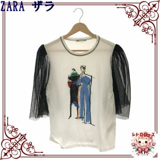 ザラ(ZARA)のZARA ザラ トップス Tシャツ カットソー イラストデザイン 七分丈(Tシャツ(長袖/七分))