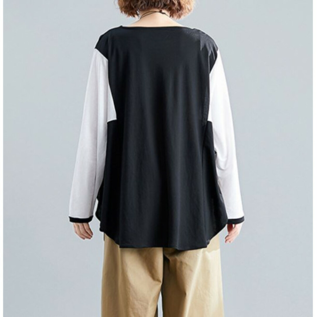 ドルマンシャツ シャツ 長袖 ゆったり 白黒 レディースのトップス(Tシャツ(長袖/七分))の商品写真