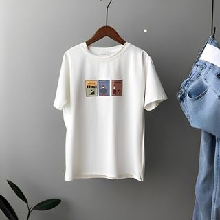 F9004 新品　レディース　半袖 プリントTシャツ　白(Tシャツ(半袖/袖なし))