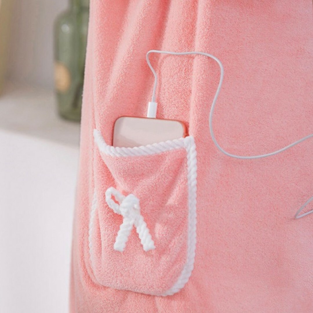 バスローブ バスタオル ポケット ラップタオル ルームウェア ピンク レディースのルームウェア/パジャマ(ルームウェア)の商品写真