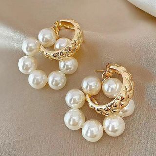 N0780 2way ピアス　フープパールピアス アレルギー対応(ピアス)