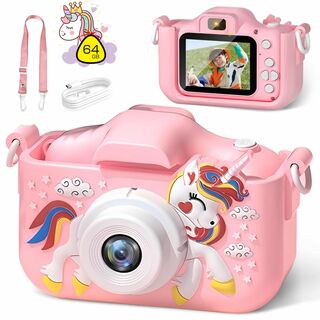 【色: ピンク】【子供の日の贈り物】VORAGA 子供用カメラ 64GB キッズ(コンパクトデジタルカメラ)