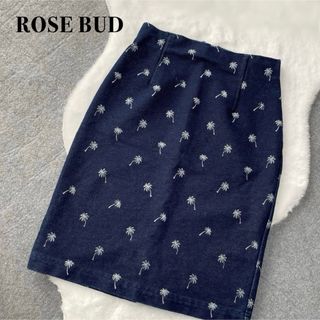 ROSE BUD ハイウエスト ストレート スカート ヤシの木柄