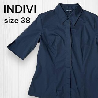 インディヴィ(INDIVI)のINDIVI インディヴィ シャツ 五分袖 半袖 ブラック レディース 38(シャツ/ブラウス(半袖/袖なし))