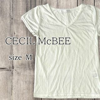 CECIL McBEE - CECIL McBEE セシルマクビー Tシャツ Vネック オフホワイト M