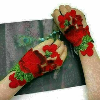 フィンガーレス手袋　フラ ダンス　衣装小物　レッド　赤　729(手袋)