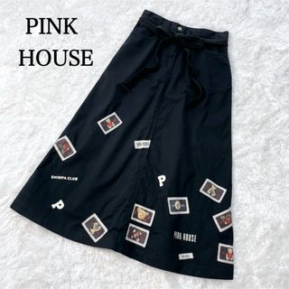 PINK HOUSE - ピンクハウス ロングスカート コットン 熊 クマ ワッペン パッチワーク 黒