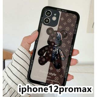 iphone12promaxケース　熊　ガラス 耐衝撃ブラウン321(iPhoneケース)
