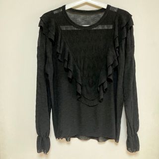 ザラ(ZARA)のZARA ザラ 黒 フリル トップス 長袖 プルオーバー Tシャツ ブラウス(シャツ/ブラウス(長袖/七分))