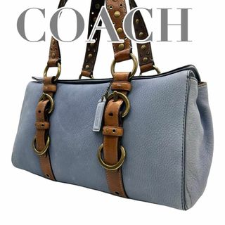 コーチ(COACH)のCOACH コーチ　s83　肩掛け　10139　ハンドバッグ　レザー　水色　茶(ハンドバッグ)