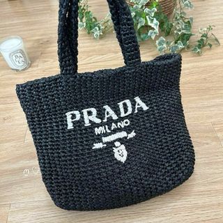 プラダ(PRADA)のPRADA　プラダ　スモールラフィアトートバッグ　カゴ　ハンドバッグ　ブラック(トートバッグ)