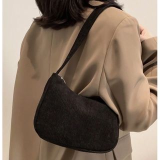 【残り1点】ハンドバッグ　黒　女性　シンプル　鞄　新品　コーデュロイ(ハンドバッグ)