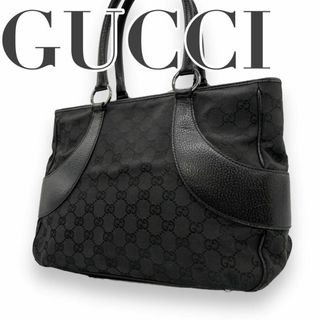 Gucci - GUCCI グッチ　E11　GGキャンバス　レザー　トートバッグ　GG柄　黒