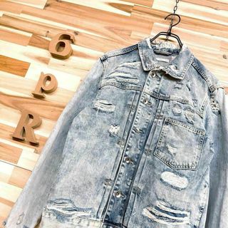 ザラ(ZARA)の【ザラ】ブリーチ ハード ダメージ デザイン デニム ジャケット M 青ブルー(Gジャン/デニムジャケット)