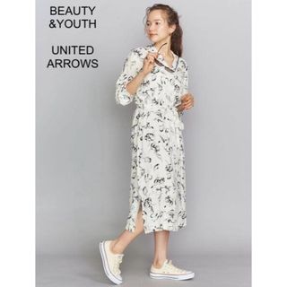 ビューティアンドユースユナイテッドアローズ(BEAUTY&YOUTH UNITED ARROWS)のBEAUTY & YOUTHハンドフラワープリントオープンカラーシャツワンピース(ロングワンピース/マキシワンピース)