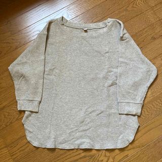 ユニクロ(UNIQLO)のレディース　UNIQLO ワッフル七分袖　M 薄いブラウン色(Tシャツ(長袖/七分))