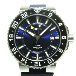 ORIS - ORIS(オリス) 腕時計美品  アクイス デイト GMT 01 798 7754 4135 メンズ SS/回転ベゼル/裏スケ/ラバーベルト ネイビー