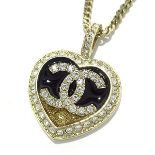 シャネル(CHANEL)のCHANEL(シャネル) ネックレス美品  - ABB650 B14145 NR576 金属素材×ラインストーン ゴールド×黒×クリア ハート(ネックレス)