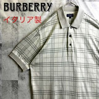 BURBERRY - 希少 イタリア製 バーバリー ポロシャツ ノバチェック ホースロゴ グレーL相当