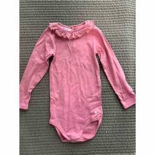 プチバトー(PETIT BATEAU)のPetit Bateau  長袖ボディ　フリル　ピンク　24mois 86cm(ロンパース)