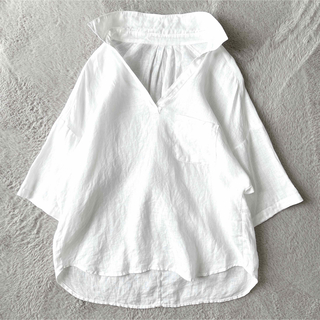Spick & Span - スピックアンドスパン　リネン100%  スキッパーシャツ　5分袖　白　麻