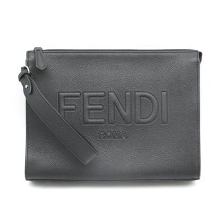 フェンディ(FENDI)のFENDI (フェンディ) ROMA クラッチバッグ セカンドバッグ ポーチ ストラップ付き 7VA491 ロゴ レザー ブラック メンズ(セカンドバッグ/クラッチバッグ)