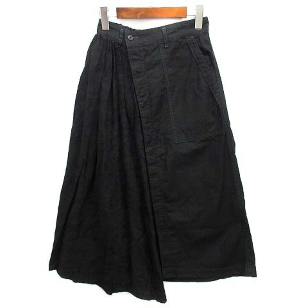 Antgauge(アントゲージ)のアントゲージ ベイカー ギャザー スカート アシメ 切替 カモフラ ブラック M レディースのスカート(ロングスカート)の商品写真