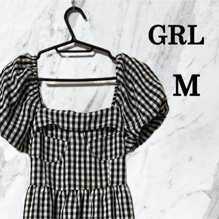 GRL - 【美品】GRL グレイル　ロングワンピース　チェック柄　パフスリーブ　M